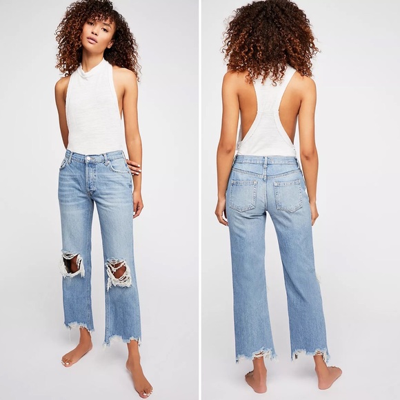 NWT FREE PEOPLE Maggie Mid-Rise Straight-Leg Jeans Light Stone Wash Size 26 - Picture 5 of 16
